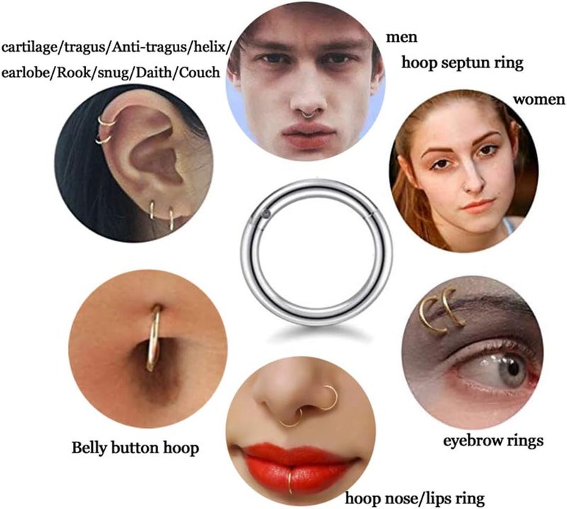 HQLA 5Pcs 16G 18G Surgical Steel Nose Rings Hoop Tragus Septum Cartilage Hoop Earrings For Women Men Body Piercing Jewelry Kit Bar Length 6mm/8mm/10mm/12mm/14mm - Image 2
